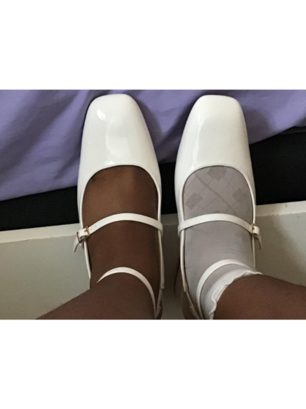 Women's Mary Jane Chunky Low Heels Closed Square Toe Ankle Strap Pumps White